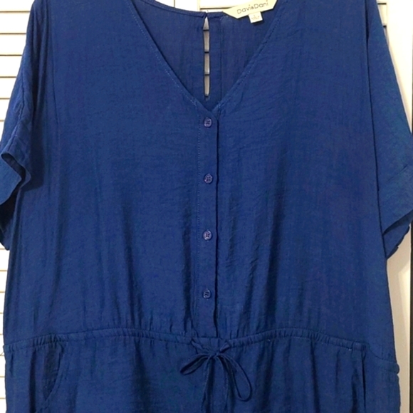 Large Davi & Dani Button Down Romper Short Sleeve Button Round Neck Tie Waist - Picture 7 of 11
